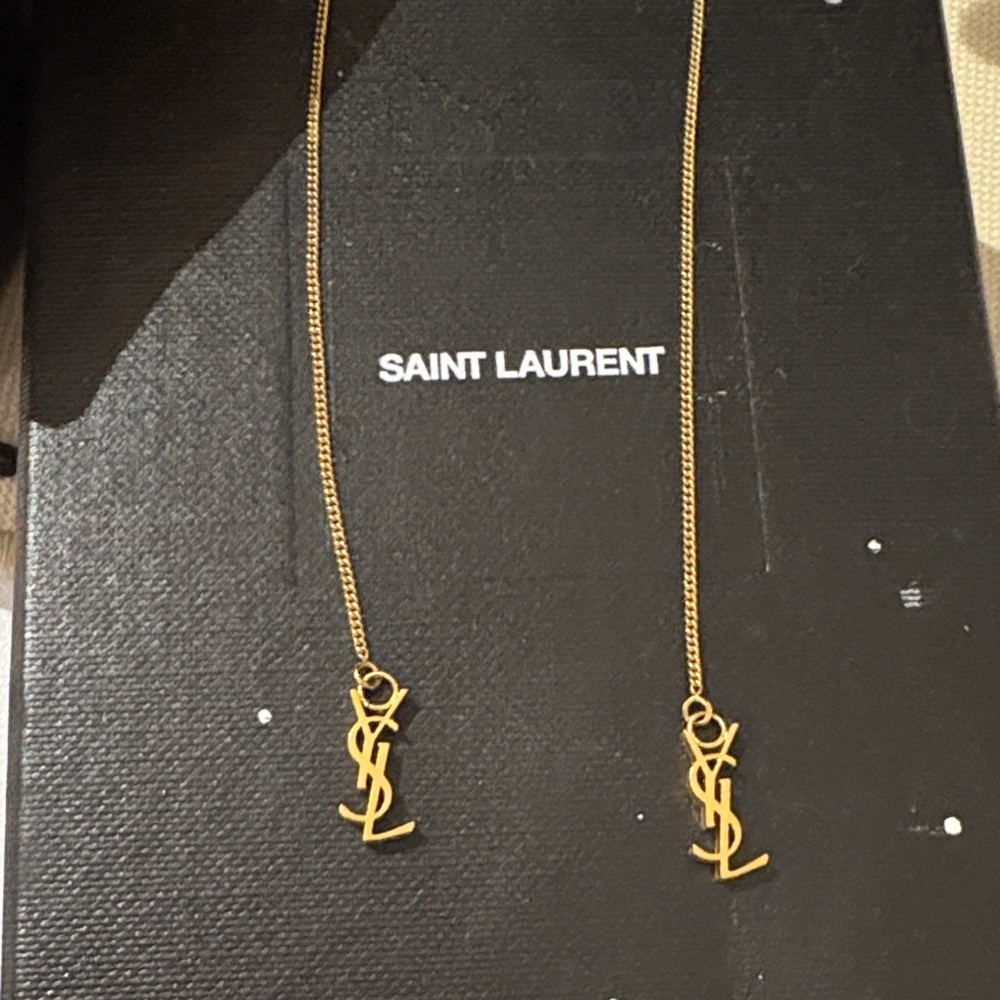 Saint Laurent Gold YSL Pendant Earrings